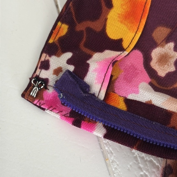 Handmade 1960s floral print, maroon,  pink orange brown, full size maxi dress - Picture 9 of 11